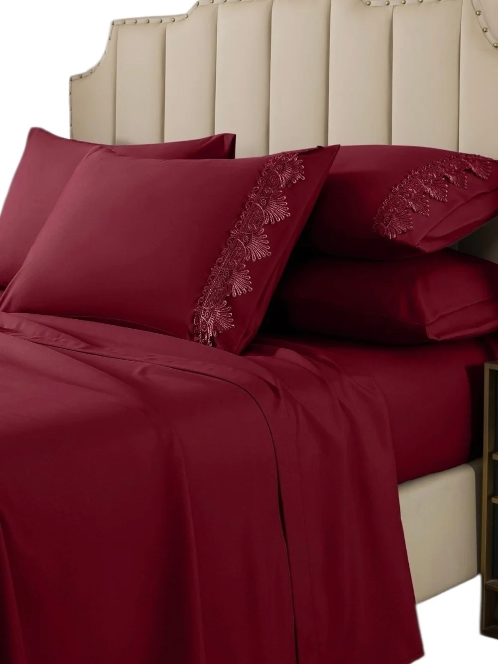 Luxury Burgundy Embroidered Sheet Set